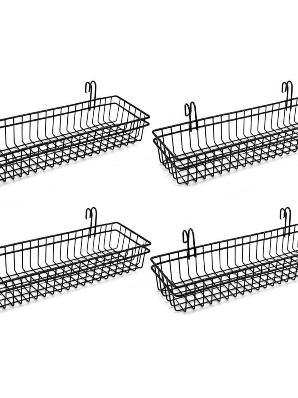 Grid Wall Baskets, 4 Pack Black Wire Mesh with Hooks